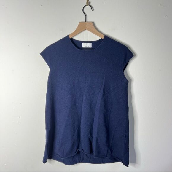 Allude Cashmere Crew Neck sweater Vest Navy Blue Size Small Oversized - Picture 1 of 6